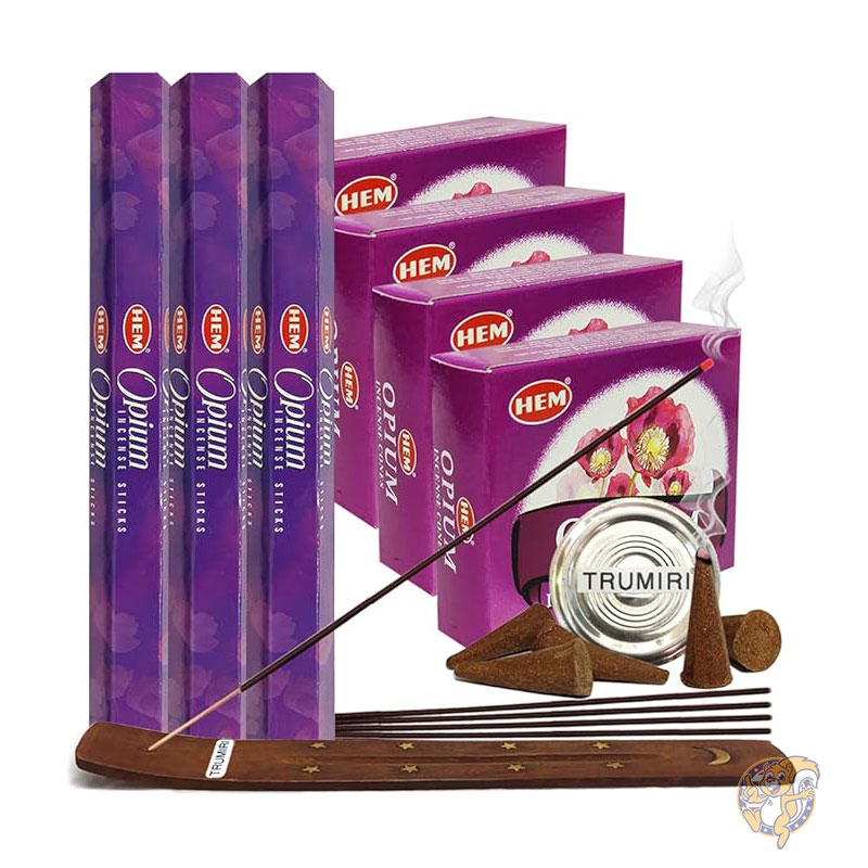 フランキンセンス ミルラ お香 Frankincense & Myrrh オピウムの香り お香スティックとコーンのお香ホルダーのバラエティパックバンドル insence insense insienso