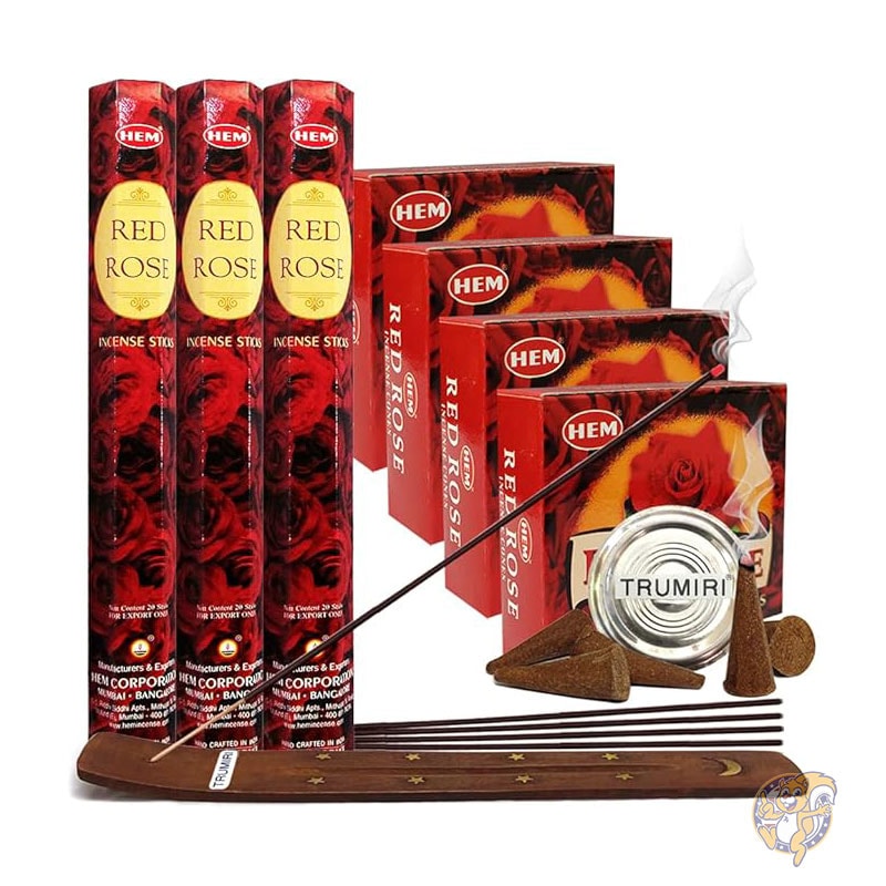 フランキンセンス ミルラ お香 Frankincense & Myrrh レッドローズ お香スティックとコーンのお香ホルダー バラエティパック バンドル insense insense insienso