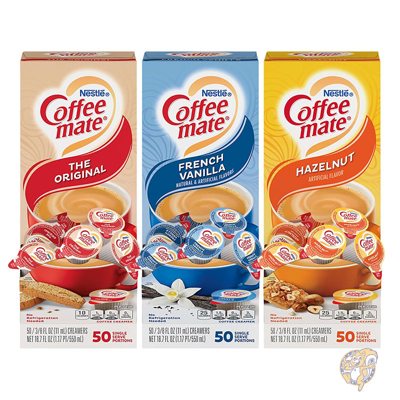 ネスレ Nestle コーヒーメイト クリーマー シングル バラエティパック オリジナル フレンチバニラ ヘーゼルナッツ 乳製品不使用 冷蔵不要 0.375液量オンス 11ml チューブ 150個入り フレーバーごとに50個入り)