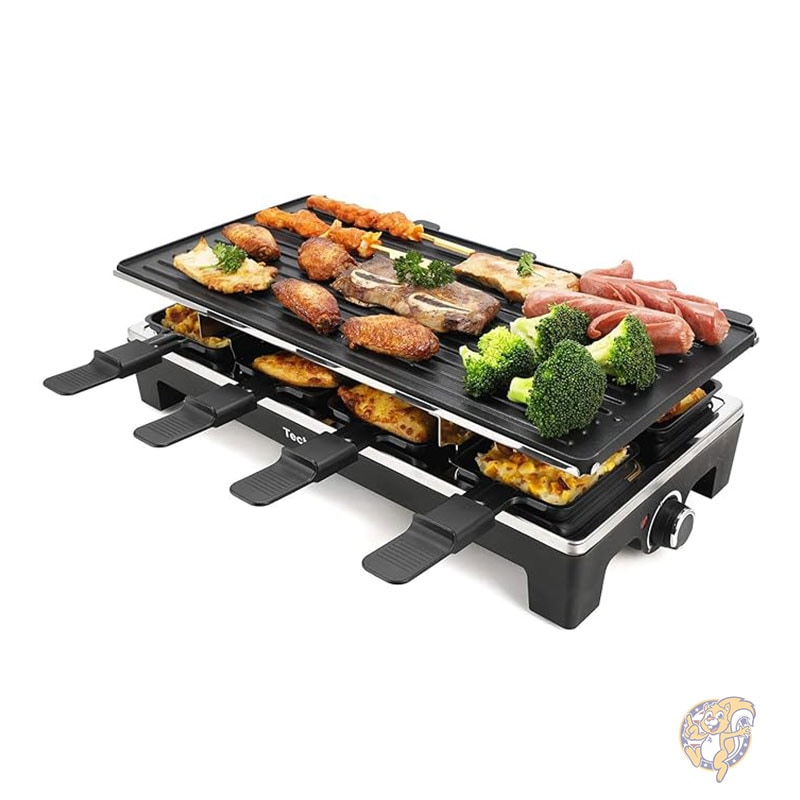 ラクレットグリル テックウッド電気テーブル インドアグリル 韓国BBQグリル 取り外し可能な2イン1 ノンスティックグリルプレート 1500W高速加熱 8つのチーズメルトパン付き Techwood テックウッド
