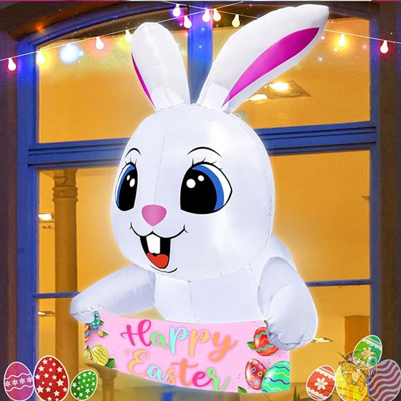 イースター インフレータブル バニー 4フィート 122cm 屋外装飾 うさぎ 窓から身を乗り出す デコレーション 内蔵LEDライト付き 庭装飾 庭 芝生 屋内パーティー zukakii ズカキイ