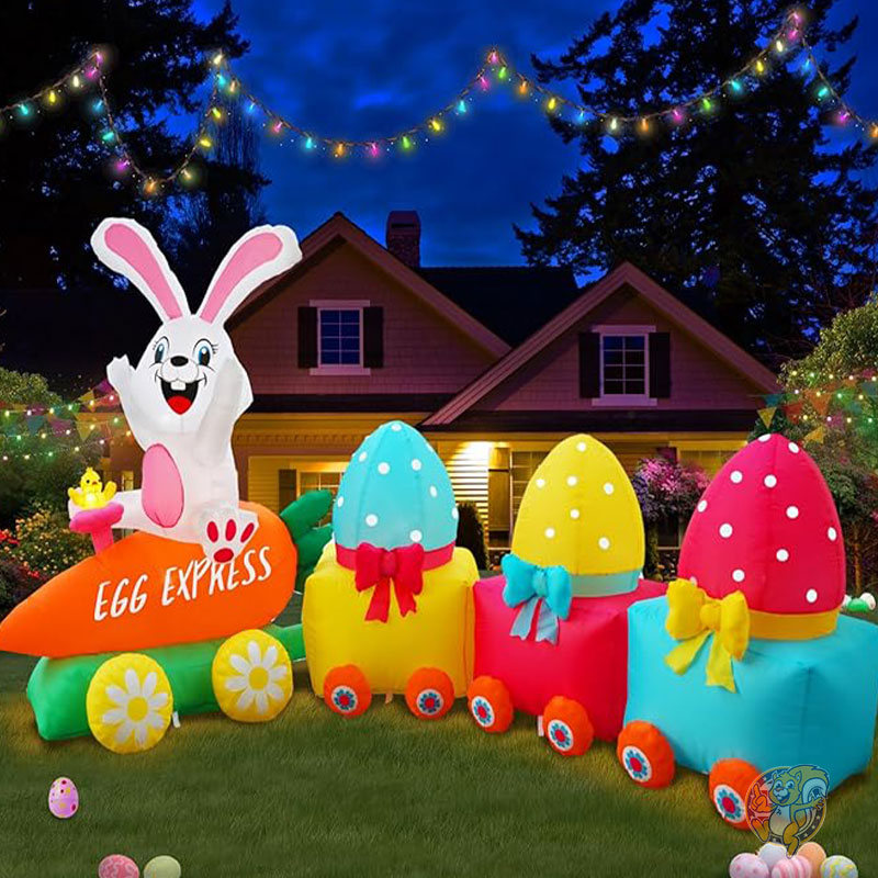 イースター デコレーション 335cm 11フィート イースターインフレータブル トレインデコレーション ウサギのニンジン&イースターエッグ付き 6つのLEDライト内蔵 ウサギ 庭装飾 PARAYOYO パラヨヨ