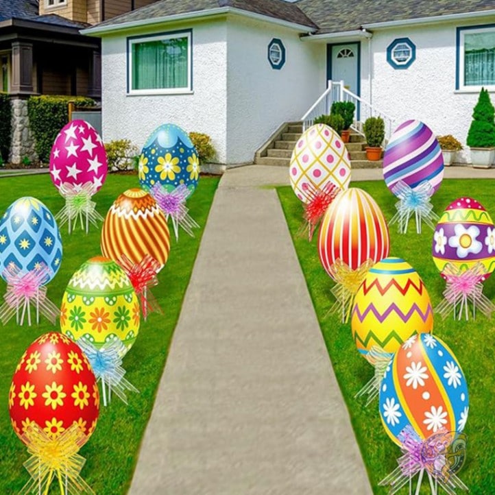 イースター 卵 屋外 庭デコレーション サイン エッグ 波形 庭 デコレーション 杭付き イースター 庭 デコレーション エッグ 防水 芝生 サイン 通路 歩道用 (3D パターン 12個セット Quunclay クンクレイ