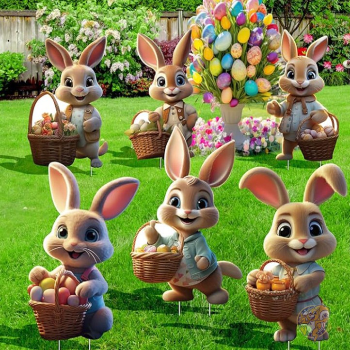 イースター バニーデコレーション 屋外用 ガーデン装飾 6個セット イースターバニーサイン イースターバニー 春の室内装飾 防水芝生デコ sewrung ソーイング