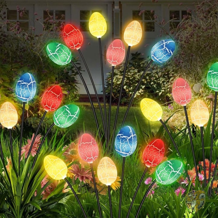 イースター エッグ ソーラーガーデンライト 2個パック イースターエッグ6個付き イースターソーラーライト 揺れるホタルライト 防水 庭の通路 庭の家 屋外 イースターデコレーション weillsnow ウェイルスノー