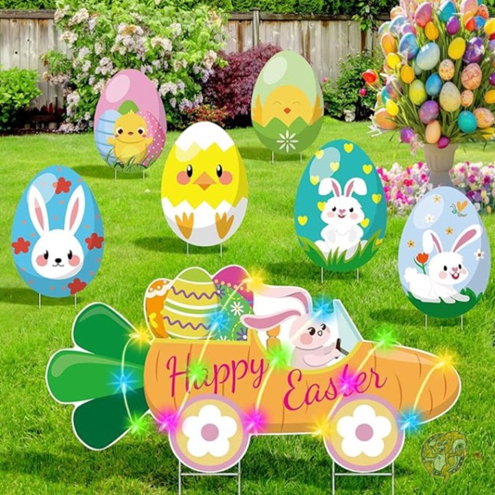 イースター エッグ デコレーション イースターエッグ屋外用 イースターヤードサイン 杭付き ウサギの卵イースター 屋外ガーデンサイン 防水芝生サイン sewrung ソーイング
