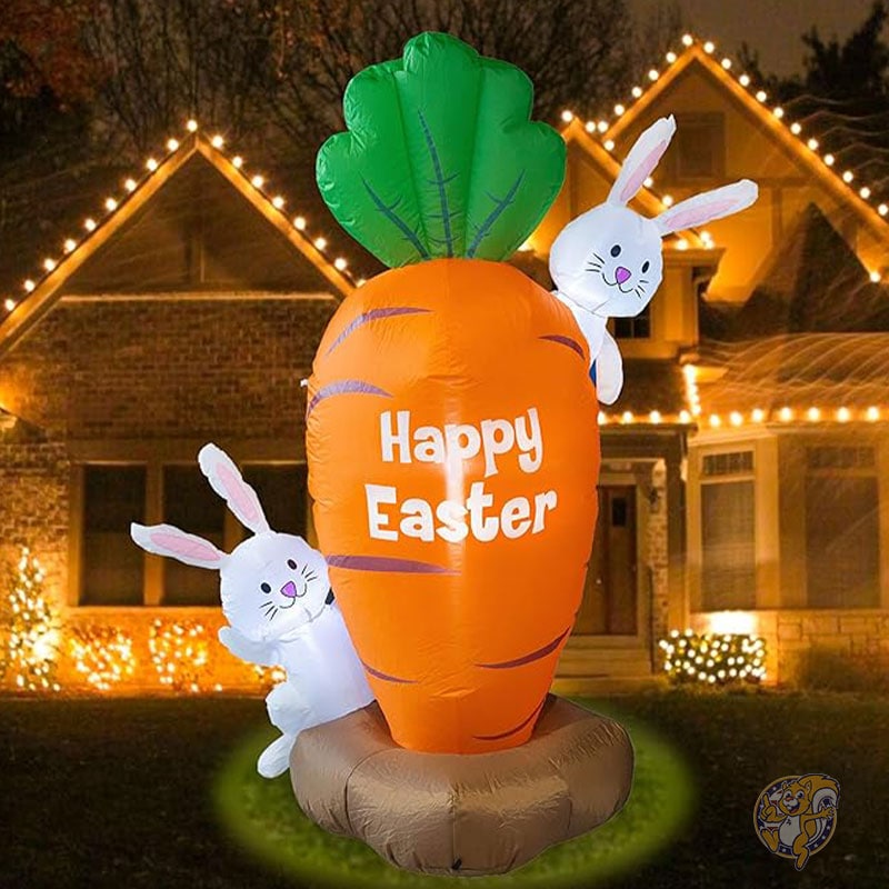 イースター うさぎ デコレーション 5フィート 152cm インフレータブル イースター デー デコレーション ニンジンと2匹のかわいいウサギ ライト付き 屋内 屋外 芝生 庭用 FUNPENY ファンペニー