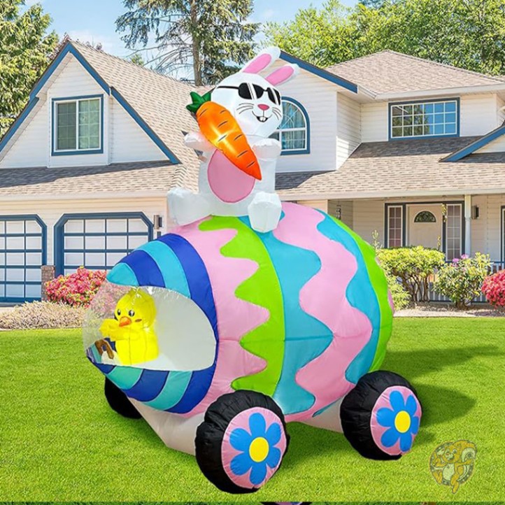 イースター バニー エッグ 182cm 6フィート イースターインフレータブル屋外装飾 インフレータブル イースターバニー エッグ カー 5つの内蔵LEDライト ハッピーイースターブローアップヤードデコレーション 屋外屋内パーティーホリデーデコレーション OurWarm アワーワーム