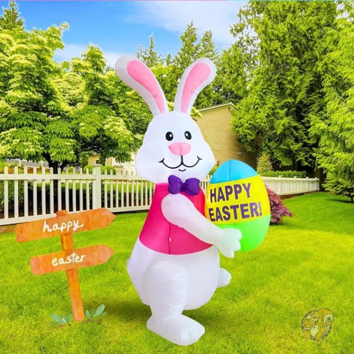イースター バニー 182cm 6フィート インフレータブル バニー 卵付き 屋外装飾 イースター 膨らませる庭デコレーション LEDライト内蔵 インフレータブル イースター ホリデー 面白い 屋内 芝生 ガーデン用 装飾 PTS