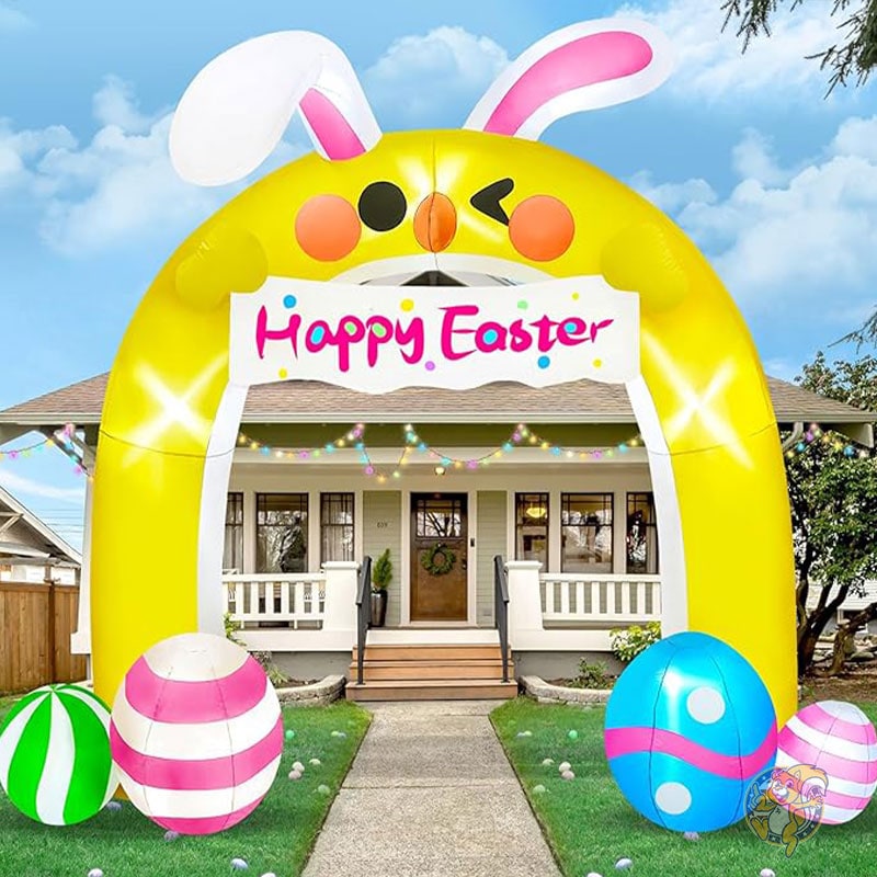 イースター ひよこアーチ装飾 10フィート 304cm イースター インフレータブル 屋外装飾 インフレータブル ひよこ アーチ ウサギの耳と卵の膨らませる庭の装飾 内蔵LEDライト ホリデーパーティー 屋内 屋外 庭 芝生用 Danxilu