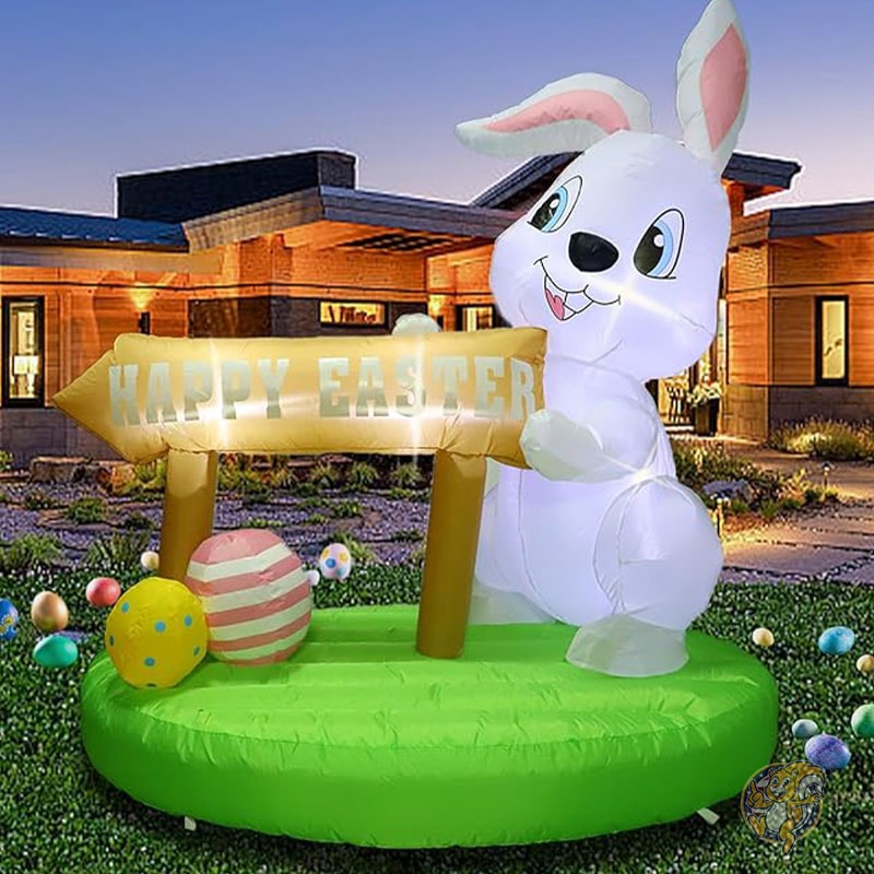 イースター うさぎ インフレータブルデコレーション LEDライト付き 6フィート ライト付き 膨らませるウサギの卵 ホリデーパーティー 庭の装飾 1.82cm イースターインフレータブル屋外装飾用 Aoutrow アウトロウ