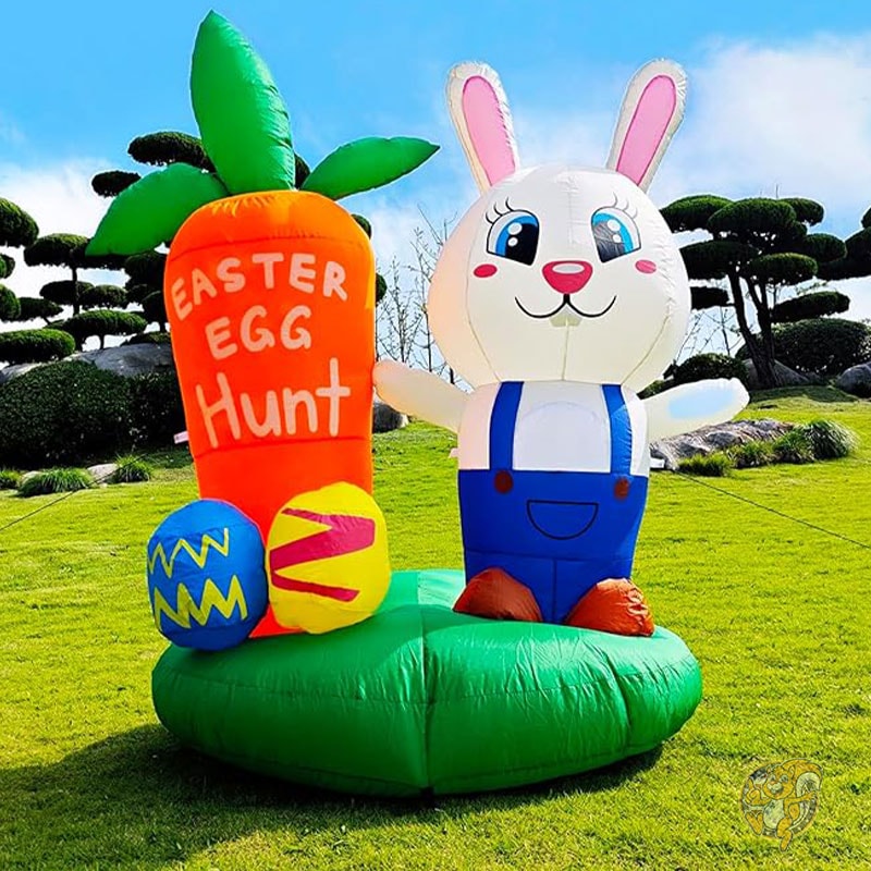 イースター うさぎ 装飾 189m x 158m 巨大 3Dイースターインフレータブルバニー ジャンボキャロット カラフルなイースターエッグ付き 内蔵LEDライト付き 膨らませるイースターバニー 外側イースターエッグハントデコレーション DearSun ディアーサン