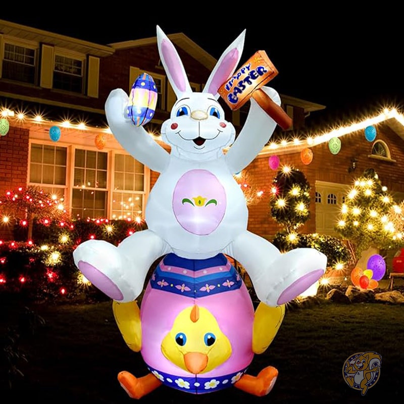イースター うさぎ バニー インフレータブル 屋外装飾 6フィート 182cm イースター庭装飾 LED内蔵 イースターインフレータブルバニー 屋外 ガーデン 芝生 ホリデー パーティーオーナメント NUZEKY ヌゼキ
