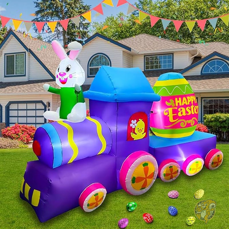 イースター バニー装飾 8フィート 243cm イースター インフレータブル バニートレイン 卵飾り付き ハッピーイースターサイン 庭 ガーデン 芝生 屋内 屋外 ホーム ホリデー用 SEASONBLOW シーズンブロー