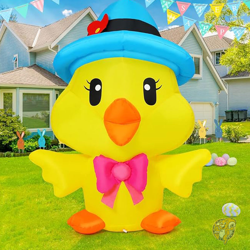 イースター ひよこ装飾 158cm 5.2フィート イースター インフレータブル チキン 屋外装飾 膨らませる 庭 青い帽子付き LED内蔵 屋内パーティー 庭 芝生装飾用 GOOSH グーシュ