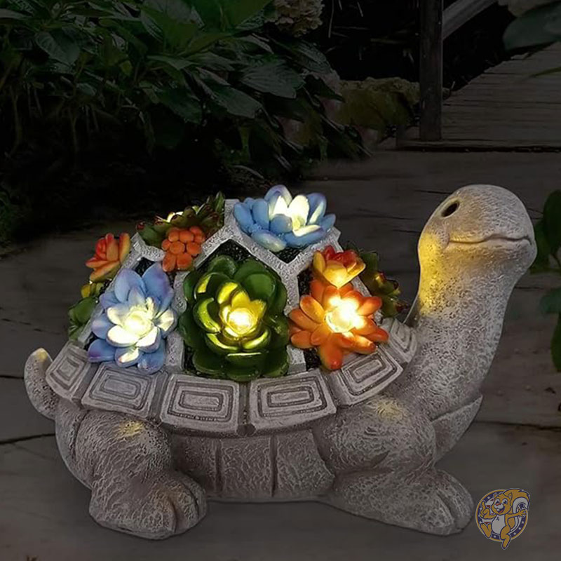 ソーラー ガーデンライト 屋外用彫像 多肉植物付き カメ 7つのLEDライト付き 芝生装飾 カメの彫像 パティオ バルコニー 庭の装飾 新築祝いのギフト Nacome ナコメ