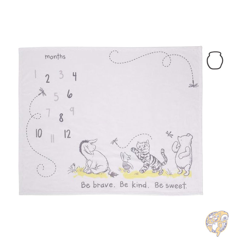 ディズニー Disney クラシック くまのプーさん ホワイト グレー ライム スーパーソフト マイルストーン ベビーブランケット 100 x 127cm ベビー 寝具 ブランケット 毛布