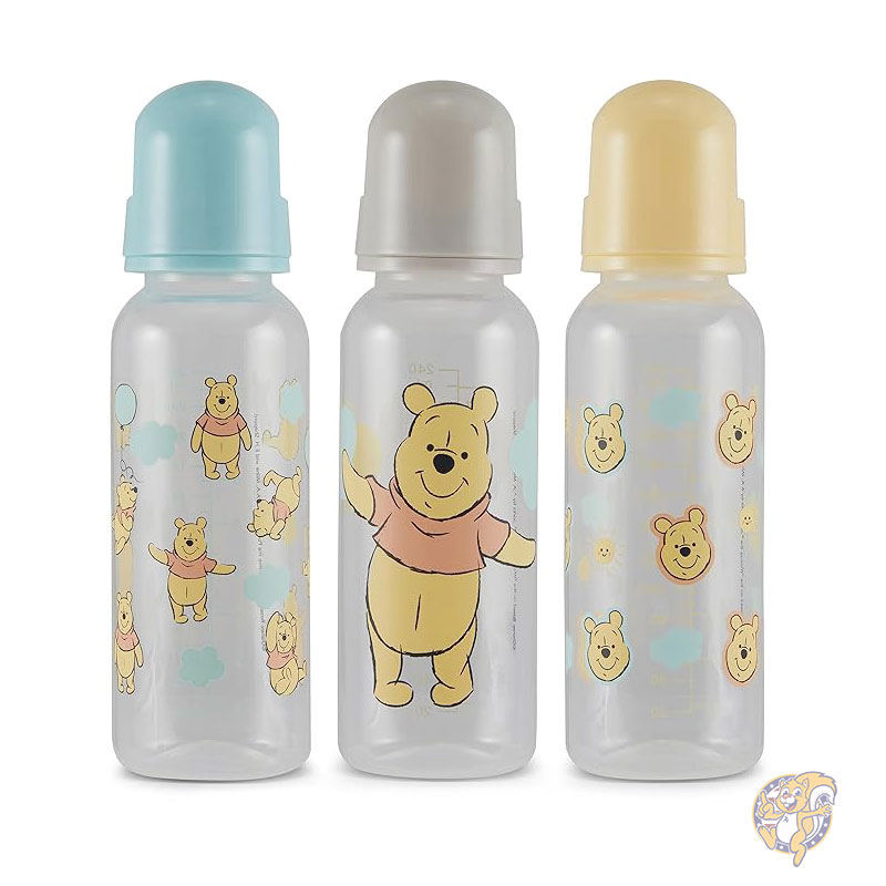 ディズニー Disney くまのプーさん 哺乳瓶 男の子 女の子用 9オンス 266ml ベビーボトル ディズニー 新生児とすべての赤ちゃん用ベビーボトル 3 個セット ベビーシャワー用 BPA フリー プラスチック ベビーボトル