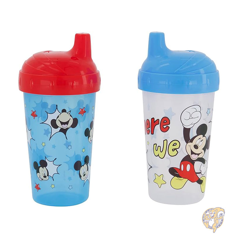 ディズニー Disney ミッキーマウス シッピーカップ 2個 ドリンクカップ 男の子用 幼児用 シッピーカップ 10オンス 283ml ストローと蓋付き 幼児用耐久性のあるブルーの漏れ防止トラベルウォーターボトル