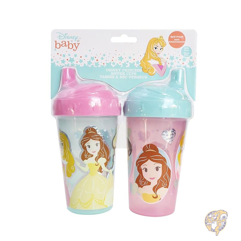 ディズニー Disney プリンセス シッピーカップ 2個パック ストローと蓋付き 女の子用 幼児用シッピーカップ 10オンス 283ml 幼児用耐久性のあるブルーの漏れ防止トラベルウォーターボトル
