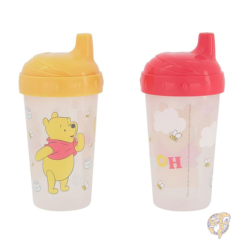 ディズニー Disney くまのプーさんシッピーカップ 2個パック ストローと蓋付き 女の子 男の子用 幼児用シッピーカップ 10オンス 295ml 幼児用耐久性のあるブルー漏れ防止トラベルウォーターボトル