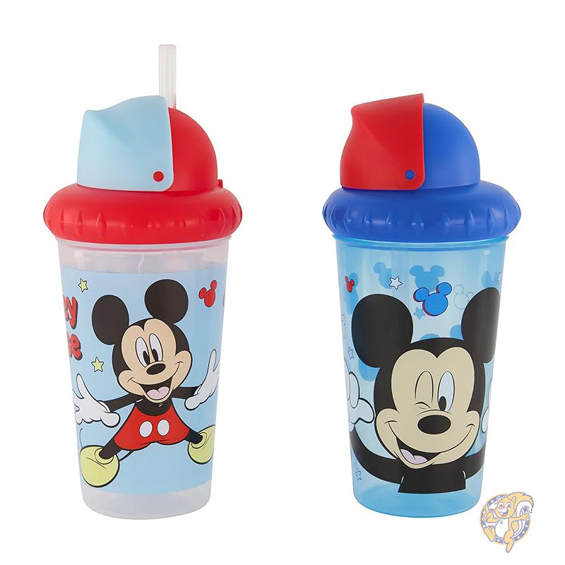 ディズニー Disney ミッキー ドリンクカップ 男の子と女の子用 ディズニー幼児用シッピーカップ ストローと蓋付き10オンス 29ml シッピーカップ2個パック 幼児用耐久性のあるブルー漏れ防止旅行用ウォーターボトル