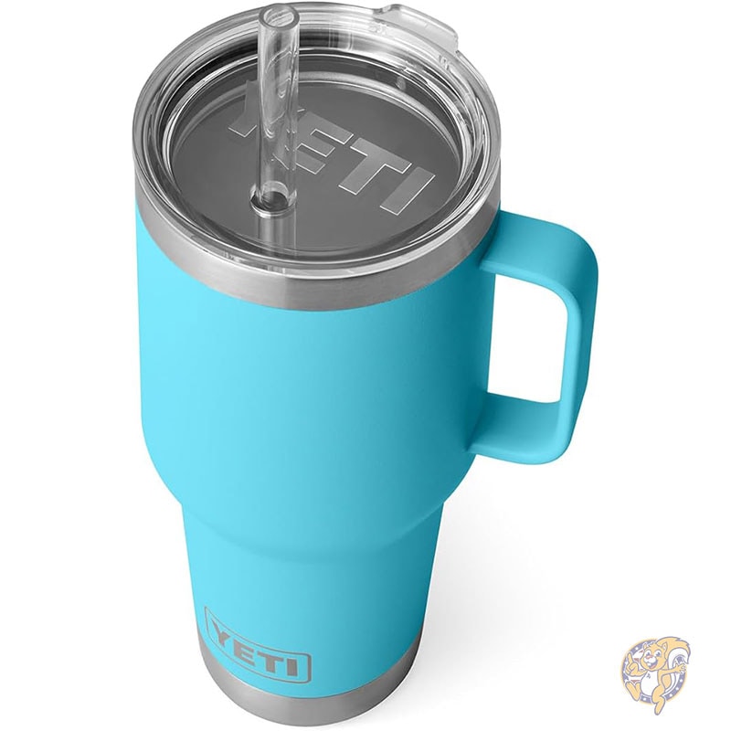 YETI イエティー ランブラー タンブラー 35オンス 1035ml ハンドルとストロー蓋付き トラベルマグ ウォータータンブラー 真空断熱カップ ハンドル付き ステンレススチール リーフブルー
