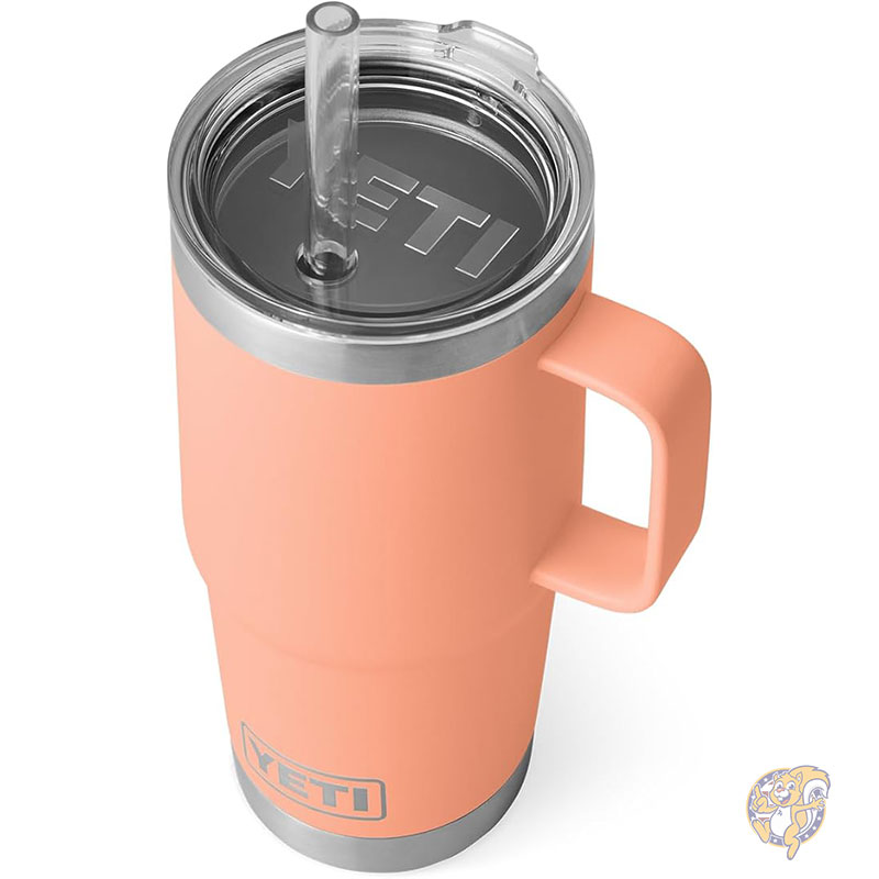 YETI イエティー ランブラー タンブラー 25オンス 739ml ハンドルとストロー蓋付き トラベルマグ ウォータータンブラー 真空断熱カップ ハンドル付き ステンレススチール ローカントリーピーチ