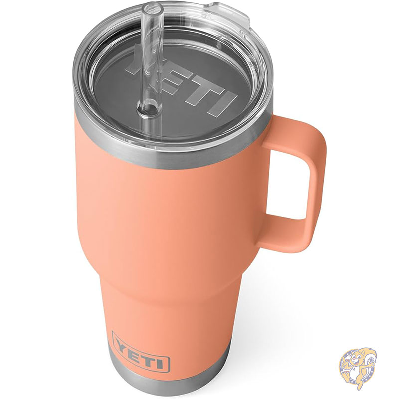 YETI イエティー ランブラー タンブラー 35オンス 1035ml ハンドルとストロー蓋付き トラベルマグ ウォータータンブラー 真空断熱カップ ハンドル付き ステンレススチール ローカントリーピーチ