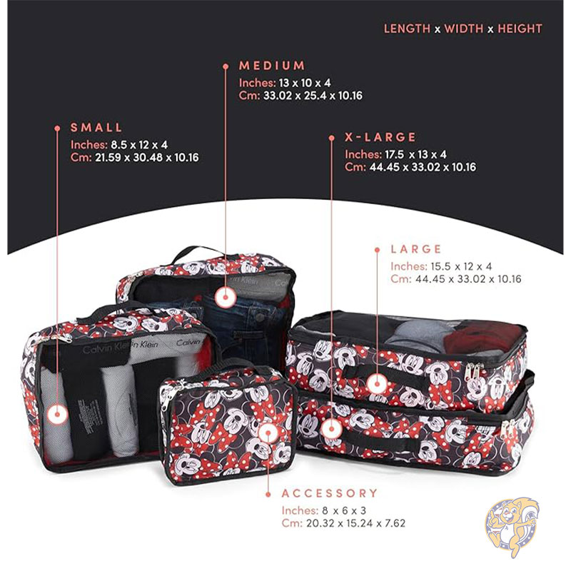 ディズニー Disney ミニー ミッキー スティッチ パッキングキューブ 5個セット パッキングオーガナイザーセット 旅行用 荷物ポーチ 小分けケース パッキングキューブ 5ピースセット