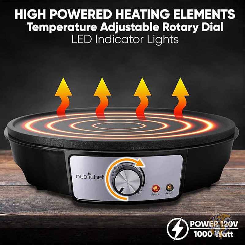 電気グリドル & クレープメーカー ノンスティック 30cm ホットプレート クックトップ 温度調節可能 バッタースプレッダー & 木製スパチュラ パンケーキ ブリンツ 卵に使用可 NutriChef ニュートリシェフ