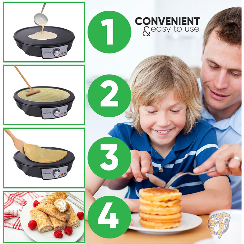 電気グリドル & クレープメーカー ノンスティック 30cm ホットプレート クックトップ 温度調節可能 バッタースプレッダー & 木製スパチュラ パンケーキ ブリンツ 卵に使用可 NutriChef ニュートリシェフ
