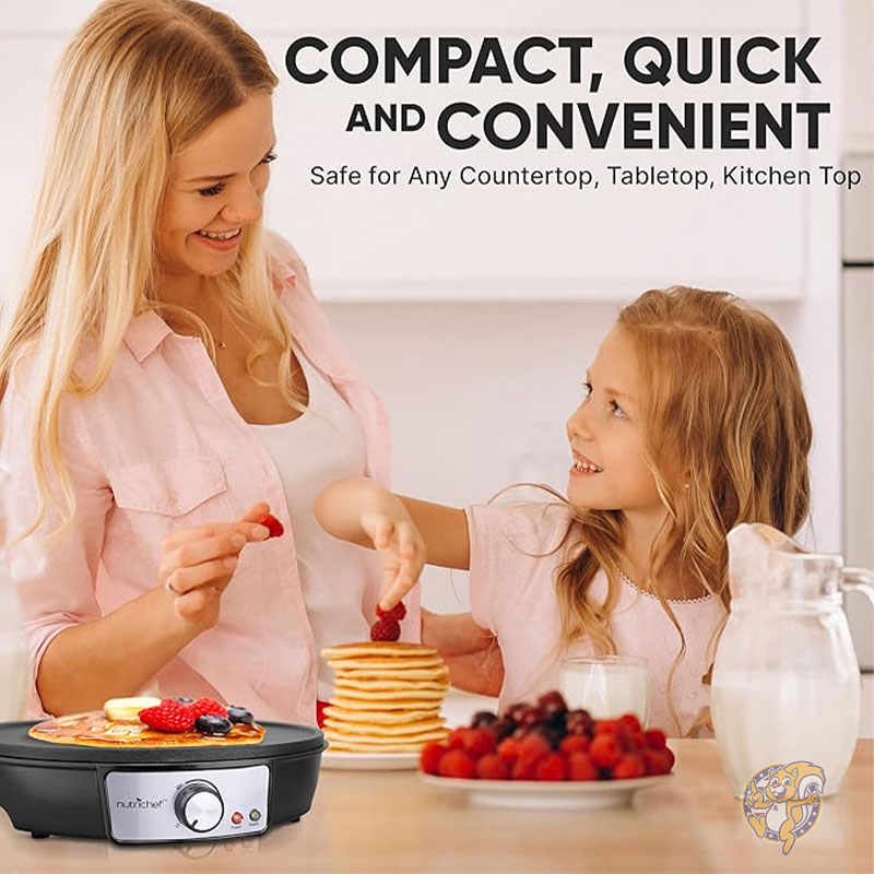 電気グリドル & クレープメーカー ノンスティック 30cm ホットプレート クックトップ 温度調節可能 バッタースプレッダー & 木製スパチュラ パンケーキ ブリンツ 卵に使用可 NutriChef ニュートリシェフ