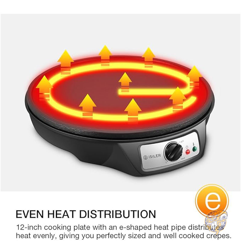 クレープメーカー 電気クレープメーカー ノンスティック パンケーキメーカー グリドル スプレッダー&スパチュラ付き 30cm クレープパン ロティ トルティーヤ 卵用 ISILER イシラー