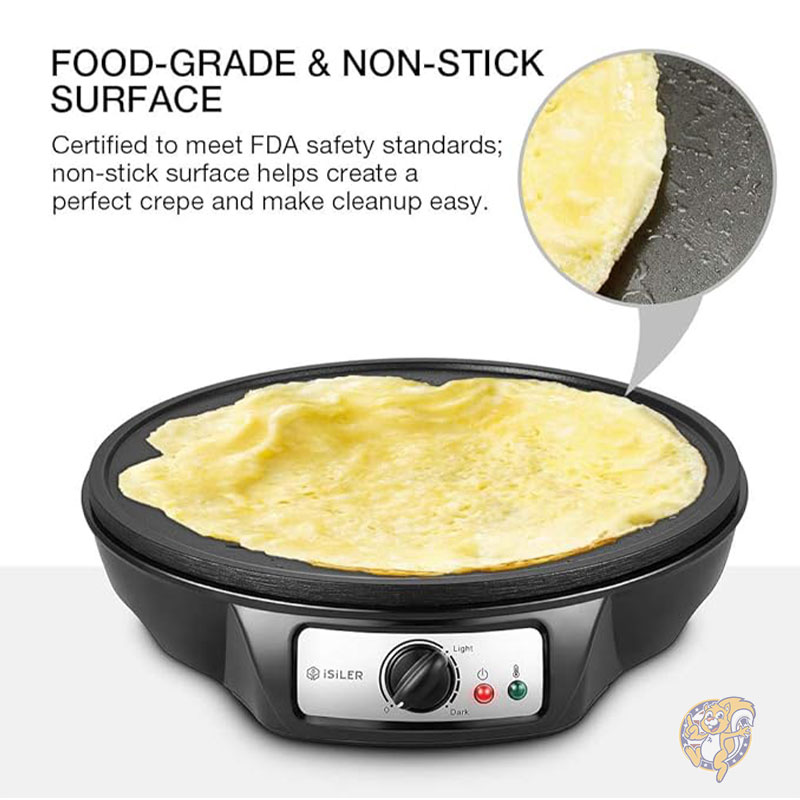 クレープメーカー 電気クレープメーカー ノンスティック パンケーキメーカー グリドル スプレッダー&スパチュラ付き 30cm クレープパン ロティ トルティーヤ 卵用 ISILER イシラー