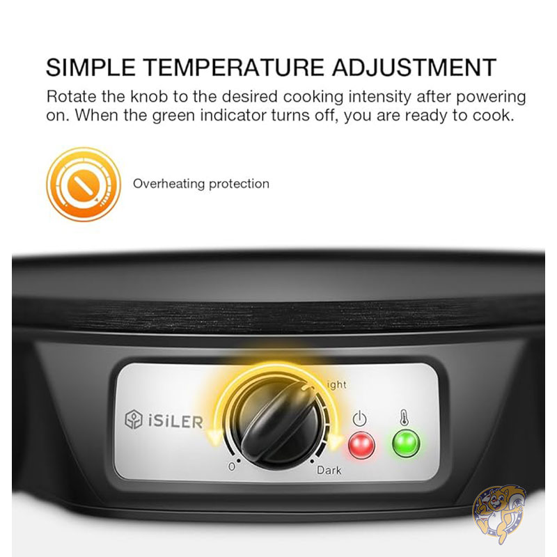 クレープメーカー 電気クレープメーカー ノンスティック パンケーキメーカー グリドル スプレッダー&スパチュラ付き 30cm クレープパン ロティ トルティーヤ 卵用 ISILER イシラー