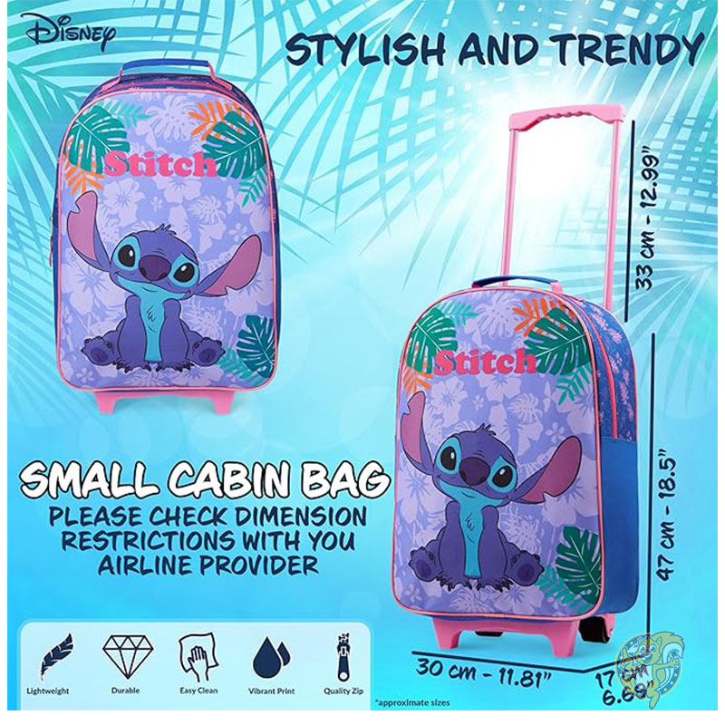 ディズニー Disney スティッチ キッズ スーツケース 折りたたみ式 トロリーバッグ 47 x 30cm 2輪 伸縮式ハンドル 旅行用トラベルケース 子供用 ラゲッジ ブラックステッチ