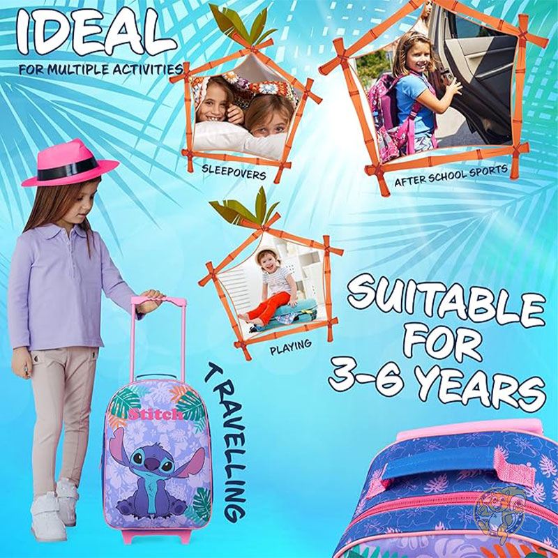 ディズニー Disney スティッチ キッズ スーツケース 折りたたみ式 トロリーバッグ 47 x 30cm 2輪 伸縮式ハンドル 旅行用トラベルケース 子供用 ラゲッジ ブラックステッチ