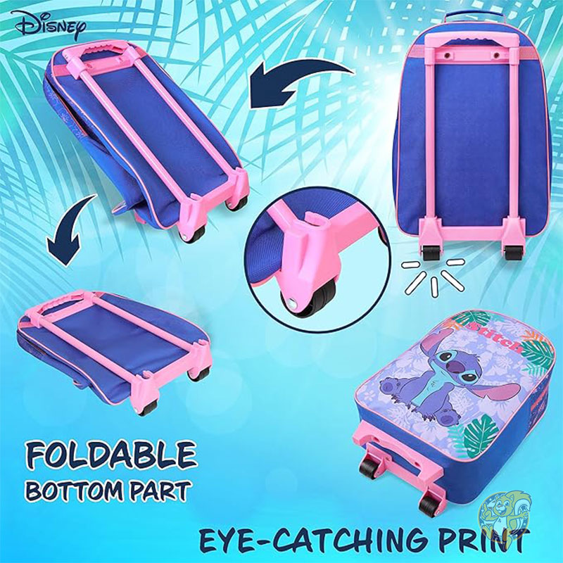 ディズニー Disney スティッチ キッズ スーツケース 折りたたみ式 トロリーバッグ 47 x 30cm 2輪 伸縮式ハンドル 旅行用トラベルケース 子供用 ラゲッジ ブラックステッチ