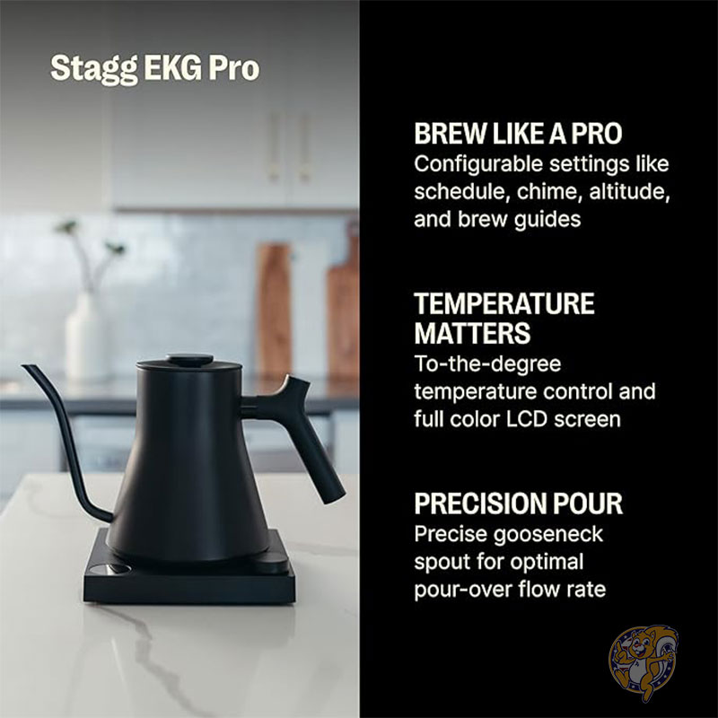ケトル 電気ケトル Stagg EKG Pro 電気グースネックケトル ドリップコーヒー＆ティーポット ステンレススチール 急速加熱 湯沸かし マットブラック 0.9L Fellow フェロー
