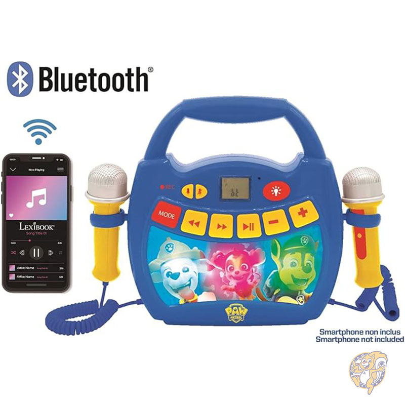パウ・パトロール 子供用ポータブル カラオケ プレーヤー チェイス マーシャル スカイ マイク ライト効果 Bluetooth 録音 ボイスチェンジャー機能付き 充電式バッテリー 子供用おもちゃ MP320PAZ Lexibook レキシブック