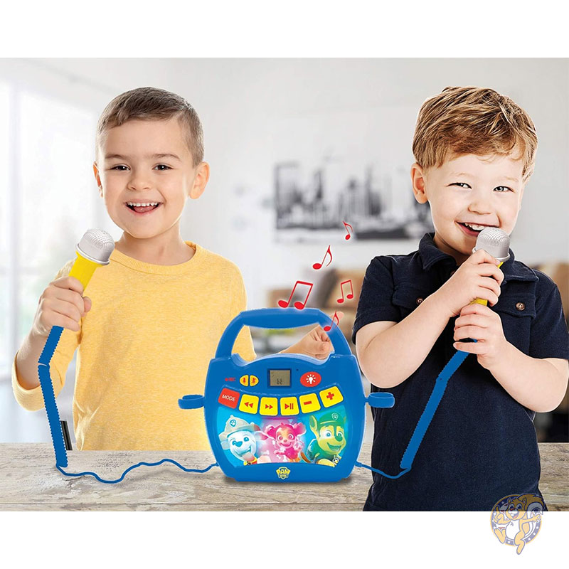 パウ・パトロール 子供用ポータブル カラオケ プレーヤー チェイス マーシャル スカイ マイク ライト効果 Bluetooth 録音 ボイスチェンジャー機能付き 充電式バッテリー 子供用おもちゃ MP320PAZ Lexibook レキシブック