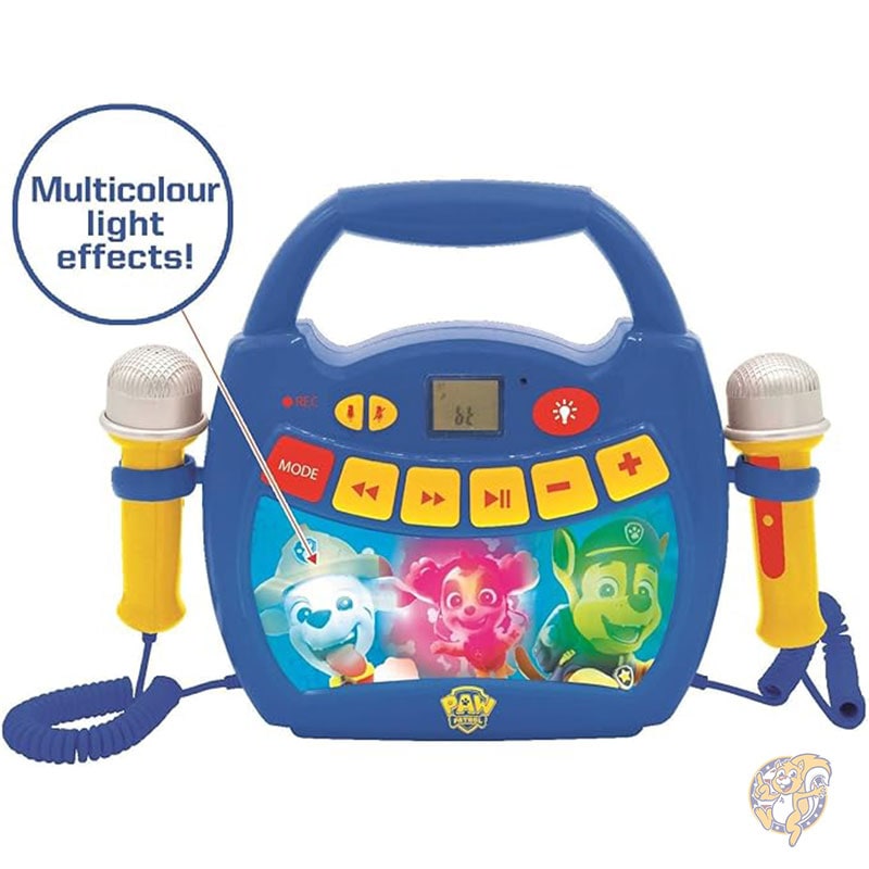 パウ・パトロール 子供用ポータブル カラオケ プレーヤー チェイス マーシャル スカイ マイク ライト効果 Bluetooth 録音 ボイスチェンジャー機能付き 充電式バッテリー 子供用おもちゃ MP320PAZ Lexibook レキシブック