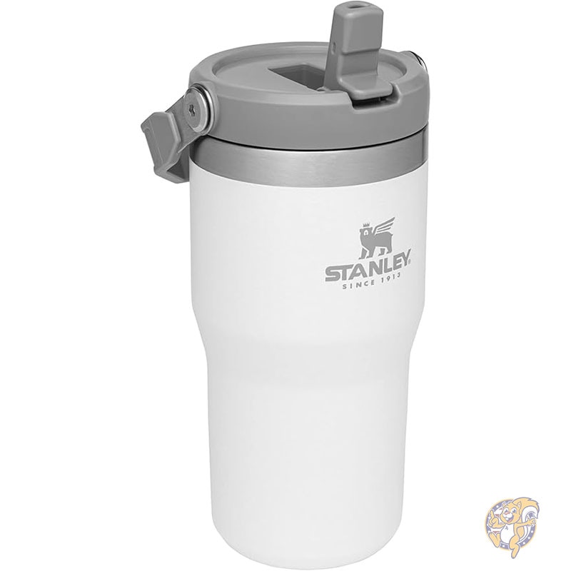 Stanley スタンレー アイスフロー ウォーターボトル 20オンス 591ml ステンレススチール タンブラー ストロー付き 自宅 オフィス 車用の真空断熱ウォーターボトル ストロー付き再利用可能カップ 漏れ防止フリップ 12時間冷たく保つ 2日間氷で保冷