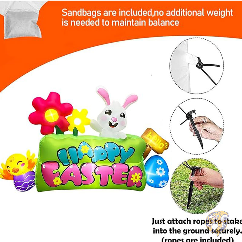 イースター バニー エッグ装飾 243cm 長さ8フィート イースターインフレータブルデコレーション LEDライト付き インフレータブルバニー ひよこ 卵フラワー ハッピーイースターサイン付き 庭 ガーデン用 SEASONBLOW シーズンブロー