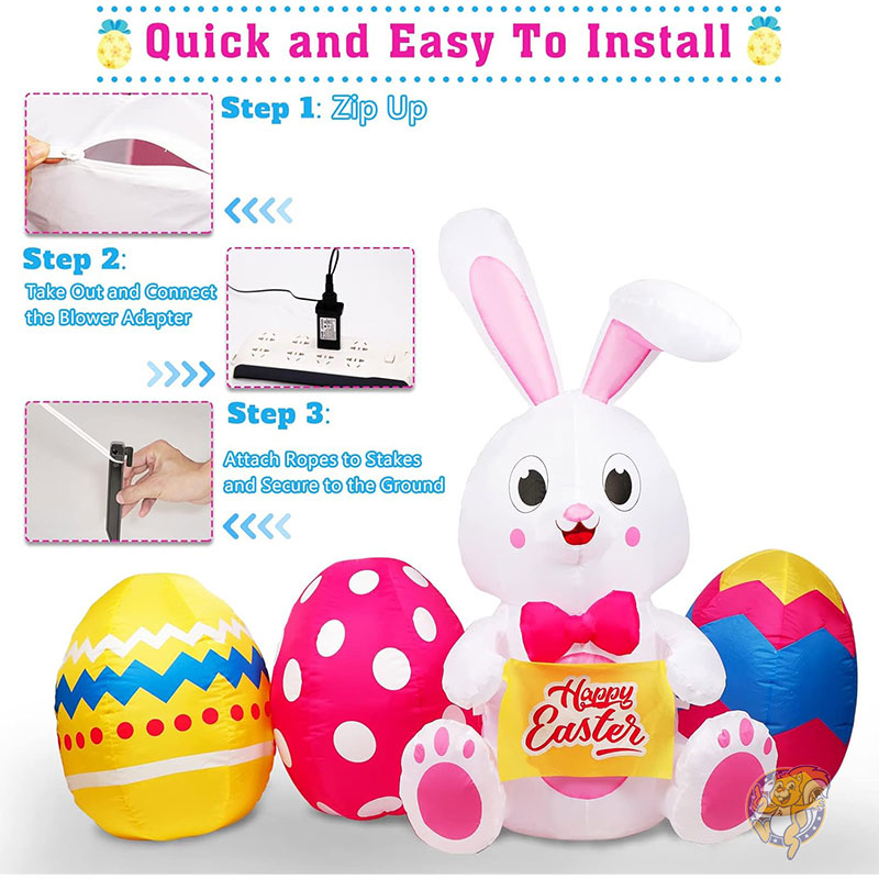 イースター バニー エッグ 6フィート 182cm イースターインフレータブル屋外装飾 イースターバニーとカラフルな卵 5つのLED内蔵 ハッピーイースター ブローアップ ヤードデコレーション ホームホリデーパーティー 屋外 芝生 庭用 GUDELAK グデラック