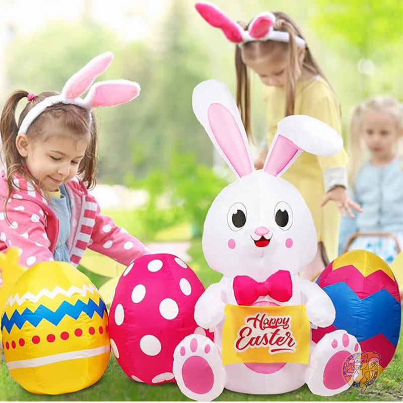 イースター バニー エッグ 6フィート 182cm イースターインフレータブル屋外装飾 イースターバニーとカラフルな卵 5つのLED内蔵 ハッピーイースター ブローアップ ヤードデコレーション ホームホリデーパーティー 屋外 芝生 庭用 GUDELAK グデラック