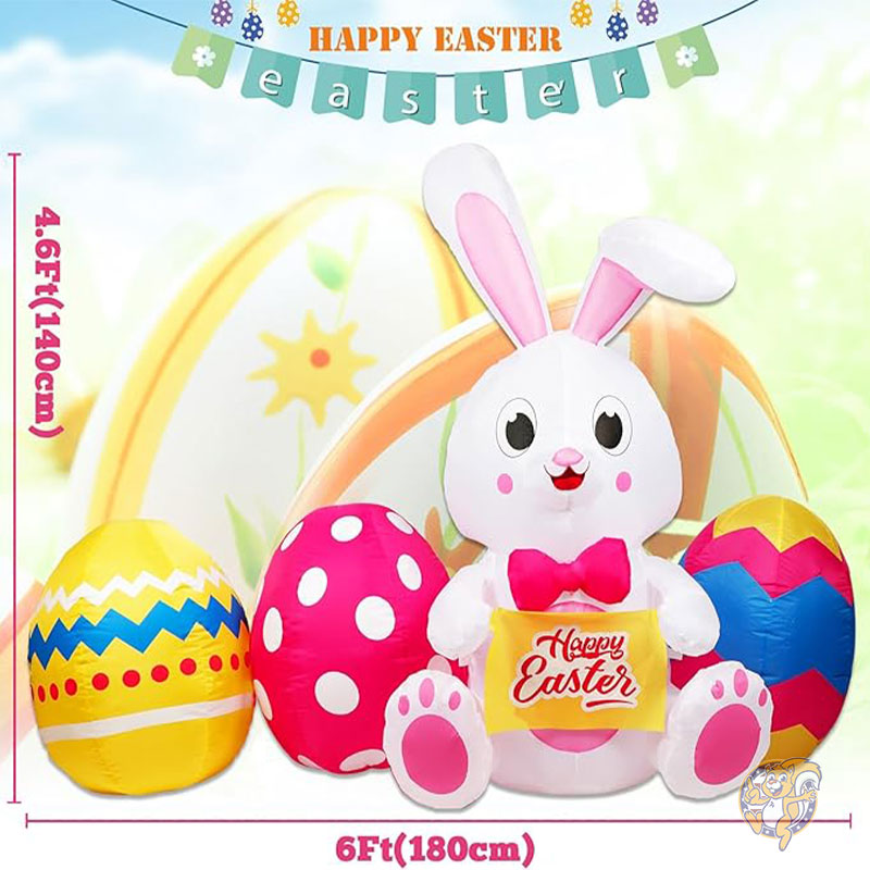 イースター バニー エッグ 6フィート 182cm イースターインフレータブル屋外装飾 イースターバニーとカラフルな卵 5つのLED内蔵 ハッピーイースター ブローアップ ヤードデコレーション ホームホリデーパーティー 屋外 芝生 庭用 GUDELAK グデラック