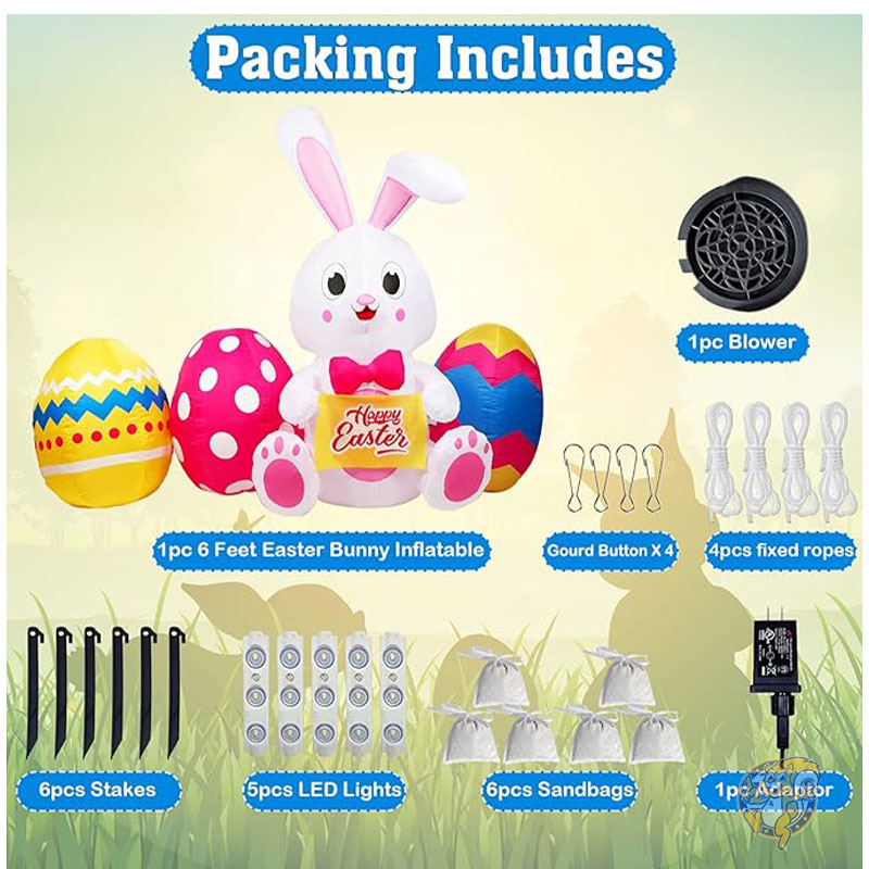 イースター バニー エッグ 6フィート 182cm イースターインフレータブル屋外装飾 イースターバニーとカラフルな卵 5つのLED内蔵 ハッピーイースター ブローアップ ヤードデコレーション ホームホリデーパーティー 屋外 芝生 庭用 GUDELAK グデラック