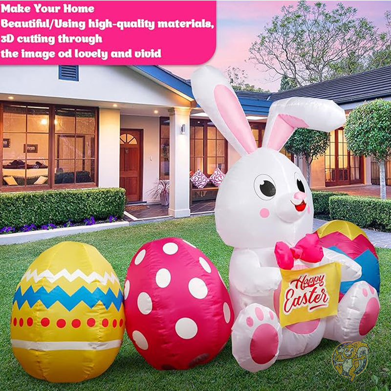 イースター バニー エッグ 6フィート 182cm イースターインフレータブル屋外装飾 イースターバニーとカラフルな卵 5つのLED内蔵 ハッピーイースター ブローアップ ヤードデコレーション ホームホリデーパーティー 屋外 芝生 庭用 GUDELAK グデラック